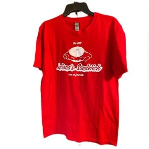 Indiana Sandwich BPT pork tenderloin Gildan L cotton red Culinary Trails tee